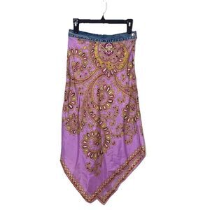 Diabless Silk Midi Skirt Size S Handkerchief Paisley Asymmetric Denim Waist Y2K